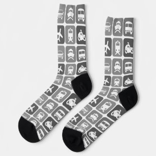 Calcetines Iconos de viaje de moda patrón negro y blanco