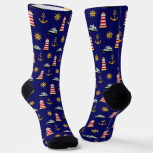 Calcetines Íconos náuticos elegantes en azul marino
