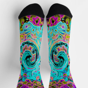 Calcetines Icy Aqua Blue Groovy Abstract Retro Liquid Swirl