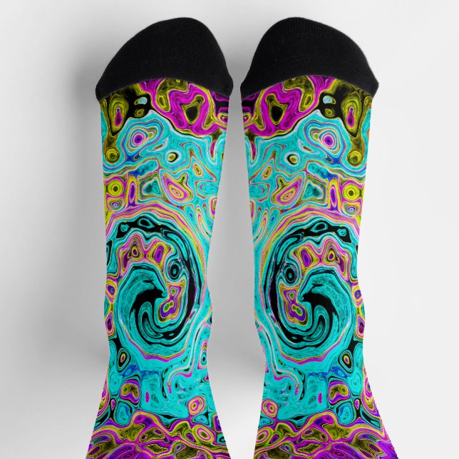 Calcetines Icy Aqua Blue Groovy Abstract Retro Liquid Swirl (Arriba)