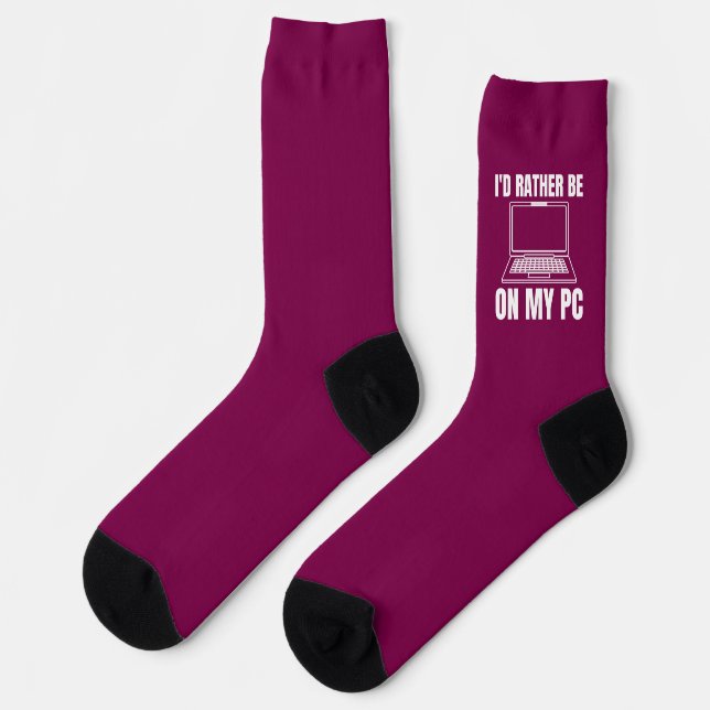 Calcetines I'd Rather Be On My PC, Funny Gamer Gift (Izquierda)