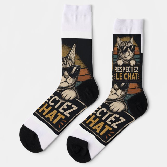 Calcetines Illustration de chat à lunettes avec typographie  (Izquierda)