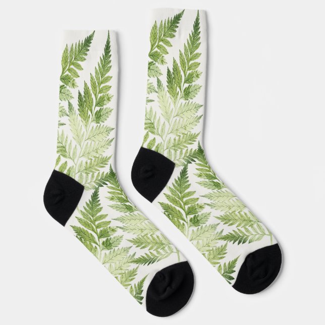 Calcetines Ilustracion botánico del Fern Verde minimalista (Derecha)