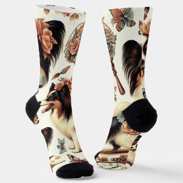 Calcetines Ilustracion Cute Vintage Papillon Dog (Angular)