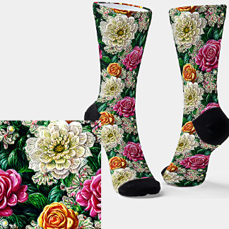 Calcetines Ilustracion de tapicería Flores de oro blanco rosa