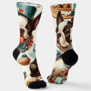 Calcetines Ilustracion Retro Cute Boston Terrier