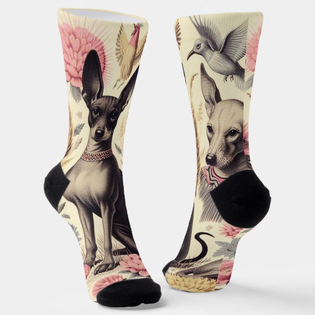 Calcetines Ilustracion retro Xoloitzcuintle Seamless (Angular)