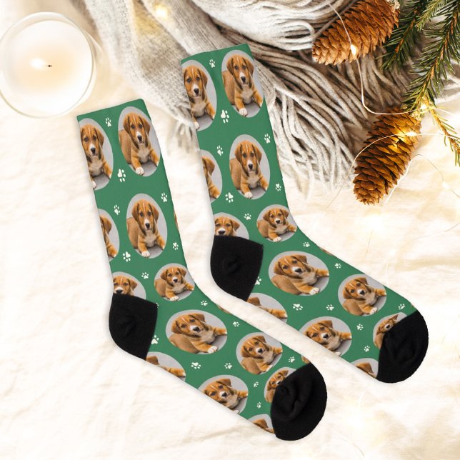 Calcetines Imagen de perro personalizado Papel verde (Subido por el creador)