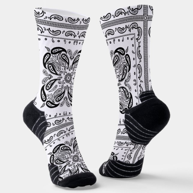 Calcetines Impresión de bandana de paisley blanca (Angular)