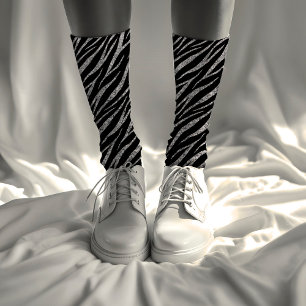 Calcetines Impresión de cebra de lujo Feminine Black & Silver