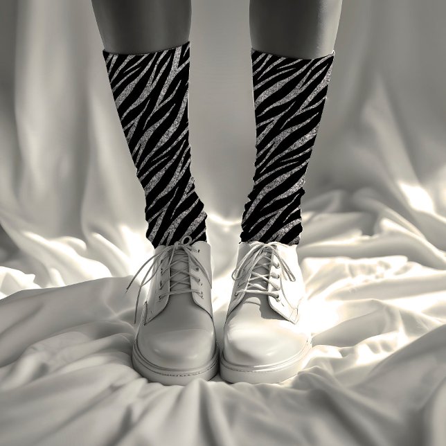 Calcetines Impresión de cebra de lujo Feminine Black & Silver (Subido por el creador)