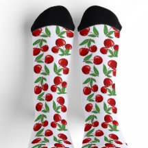 Impresión de fruta divertida sobre cerezas rojas