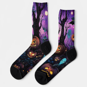 Calcetines Impresión de Halloween, calabaza, colores brillant