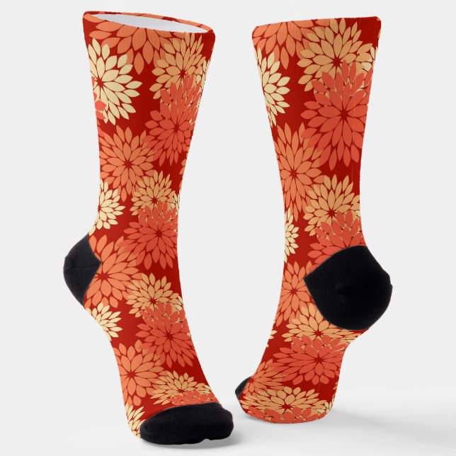 Calcetines Impresión de kimono floral moderna, Naranja mandar (Angular)