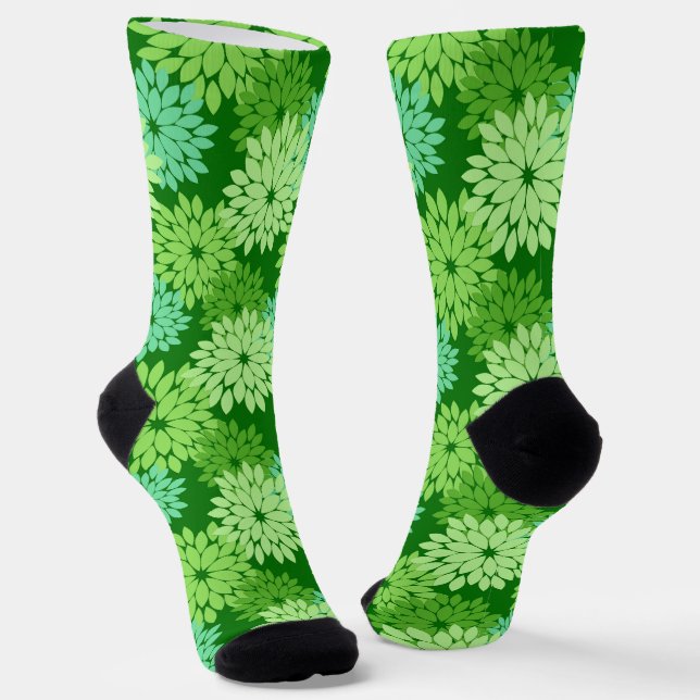 Calcetines Impresión de kimono floral moderna, verde anime (Angular)