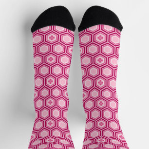 Calcetines Impresión de Kimono Hexagonal, Borgoña y Rosa