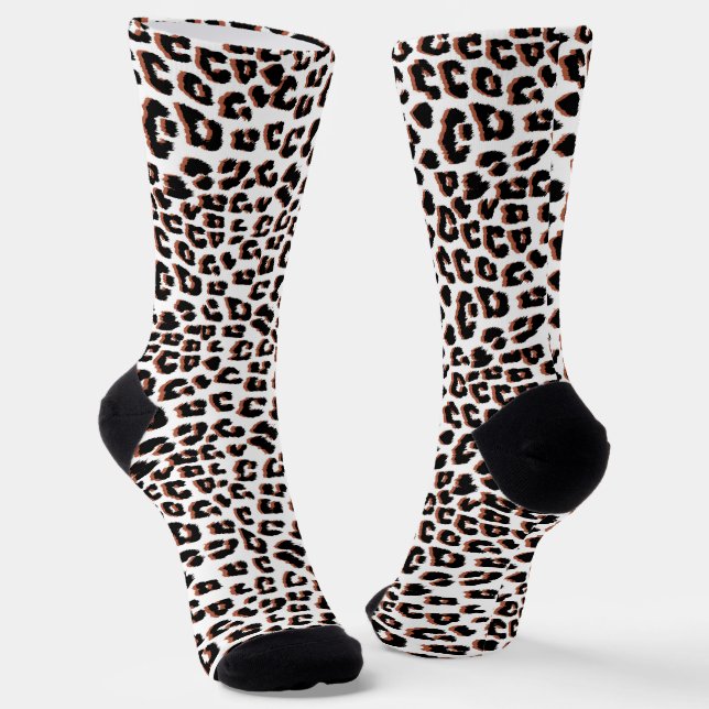 Calcetines Impresión de leopardo blanco y marrón negro (Angular)