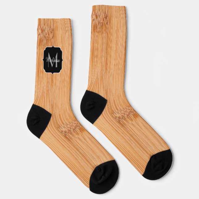 Calcetines Impresión de madera de bambú marrón elegante de Gu (Derecha)