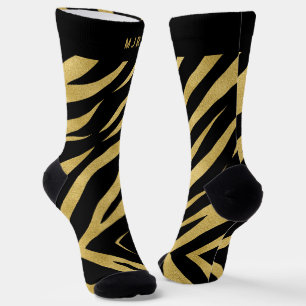 Calcetines Impresión de tigres en oro y negro con monograma