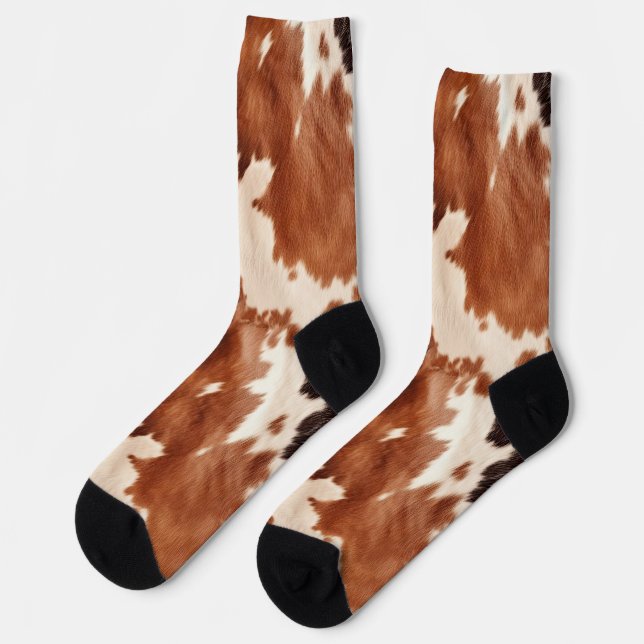 Calcetines Impresión de vaca falsa crema marrón (Izquierda)