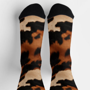 Calcetines Impresión de vaca falsa marrón negro crema