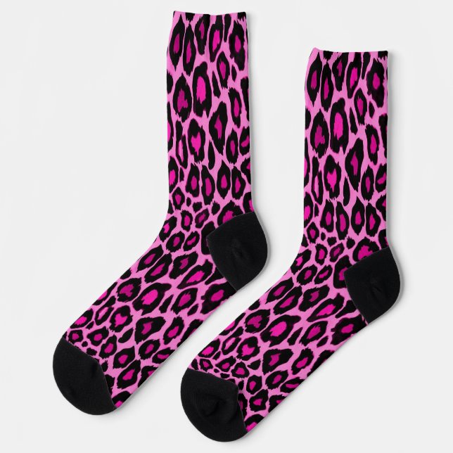 Calcetines Impresión divertida de leopardo rosa y negro (Izquierda)