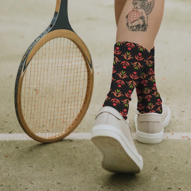 Calcetines Impresión floral de arte folclórico oscuro Caída n (Subido por el creador)