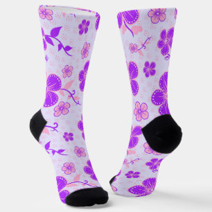 Calcetines Impresión floral de bonito morado y rosa en lavand