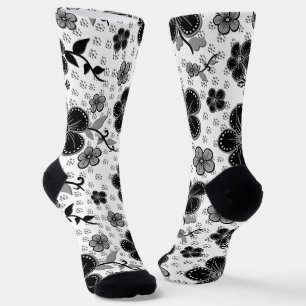 Calcetines Impresión floral en blanco y negro