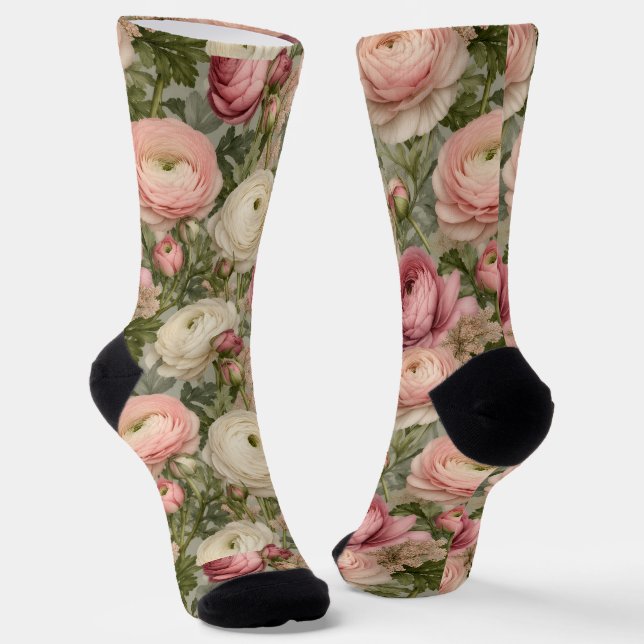 Calcetines Impresión floral sofisticada de ranúnculo (Angular)