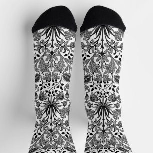 Calcetines Impresión hipoacínica William Morris, blanco y neg