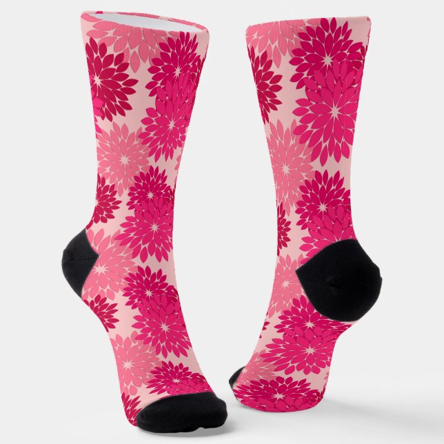 Calcetines Impresión moderna de kimono floral, rosa coral (Angular)