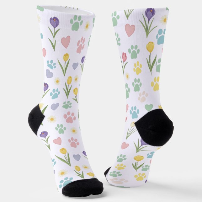 Calcetines Impresión paw pastel y zócalos florales cardíacos (Angular)