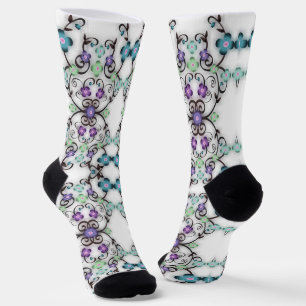Calcetines Impresionante aspecto de flores azul violeta con e