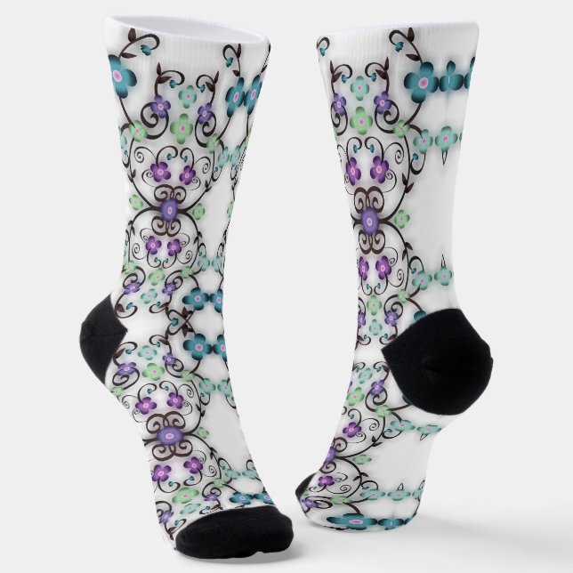 Calcetines Impresionante aspecto de flores azul violeta con e (Angular)