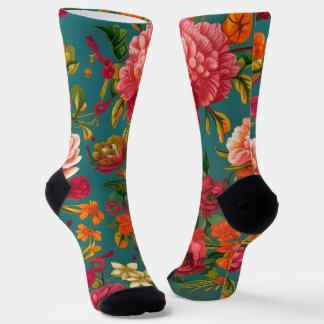 Calcetines Impresionante naranja verde rosa floral y verde az