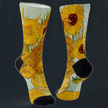 Calcetines Impresionista de Vincent Van Gogh 12 Sunflowers<br><div class="desc">La base de Vicente Van Gogh con 12 girasoles es una de las famosas series de girasoles de Van Gogh. Este cuadro de girasoles forma parte del segundo conjunto de hermosas pinturas de girasol impresionista de Van Gogh, que creó en 1888. Los girasoles son amarillos con un fondo azul claro....</div>