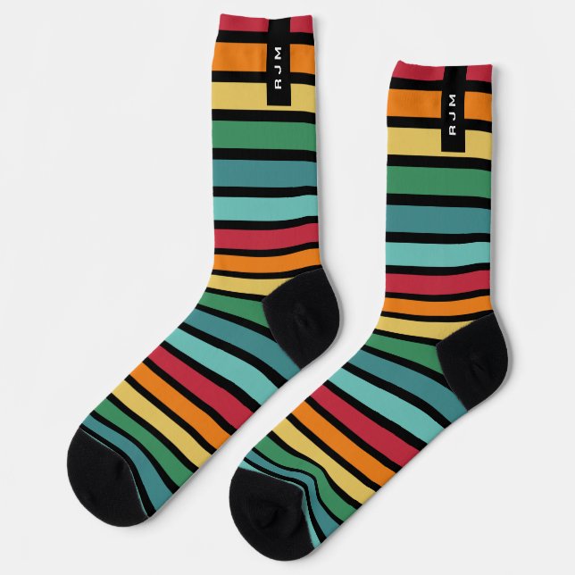 Calcetines Inicial Personalizada Retro a Rayas  (Izquierda)
