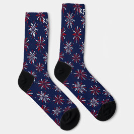 Calcetines Iniciales de monograma Rojo y Blanco Fuegos artifi