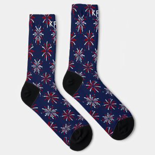 Calcetines Iniciales de monograma Rojo y Blanco Fuegos artifi