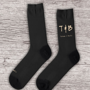 Calcetines Iniciales mínimas orientales y nombre en negro