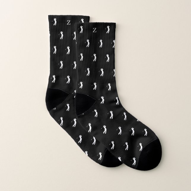 Calcetines Iniciales Monogramadas de Swing de Golf Negro y Bl (Par)