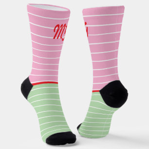 Calcetines Iniciales rayas de estilo divertido Pink green Mod