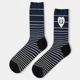 Calcetines Initial Heart Stripe Crew Socks Blue White