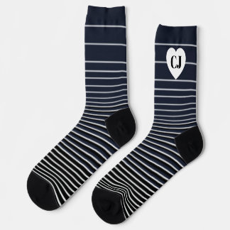 Calcetines Initial Heart Stripe Crew Socks Blue White