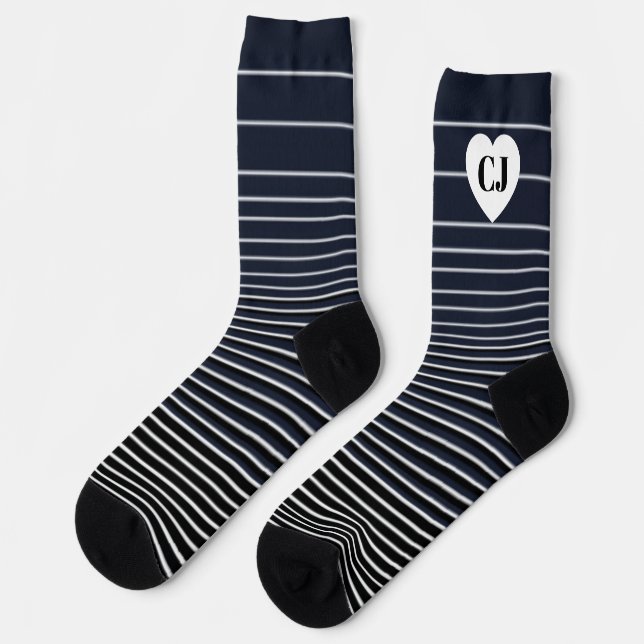 Calcetines Initial Heart Stripe Crew Socks Blue White (Izquierda)