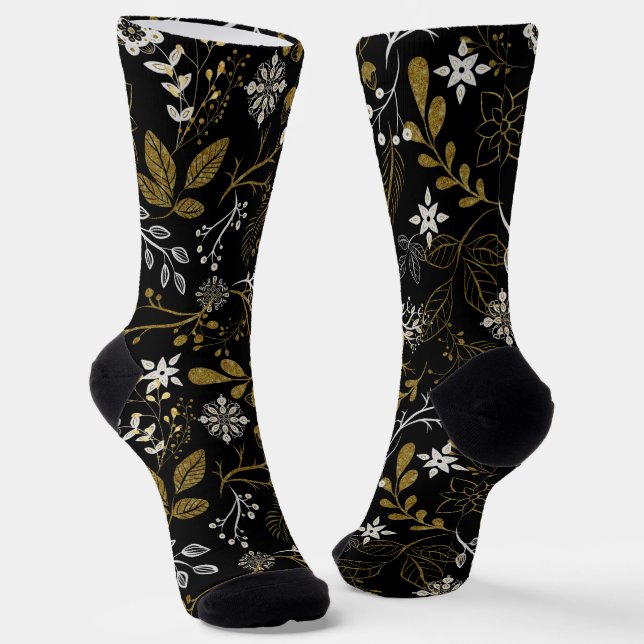 Calcetines Intricate floral pattern with gold and white  (Angular)