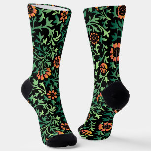 Calcetines Intrincado patrón floral con hojas verdes