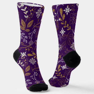 Calcetines Intrincado patrón floral con oro y blanco