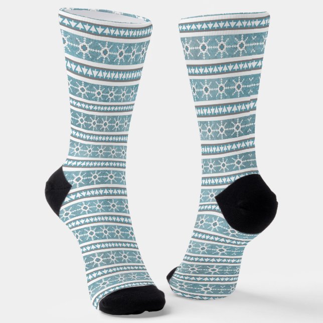 Calcetines Invierno del Suroeste Snowflakes Pines Fun Striped (Angular)